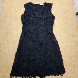 Tory Burch‎ Merida Floral Lace Dress Black Floral V-Neck Sleeveless Mini Sz 8